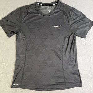 Nike Dri-FIT Running‎ T-Shirt Men's Gray Geometric Athletic Top Size Medium